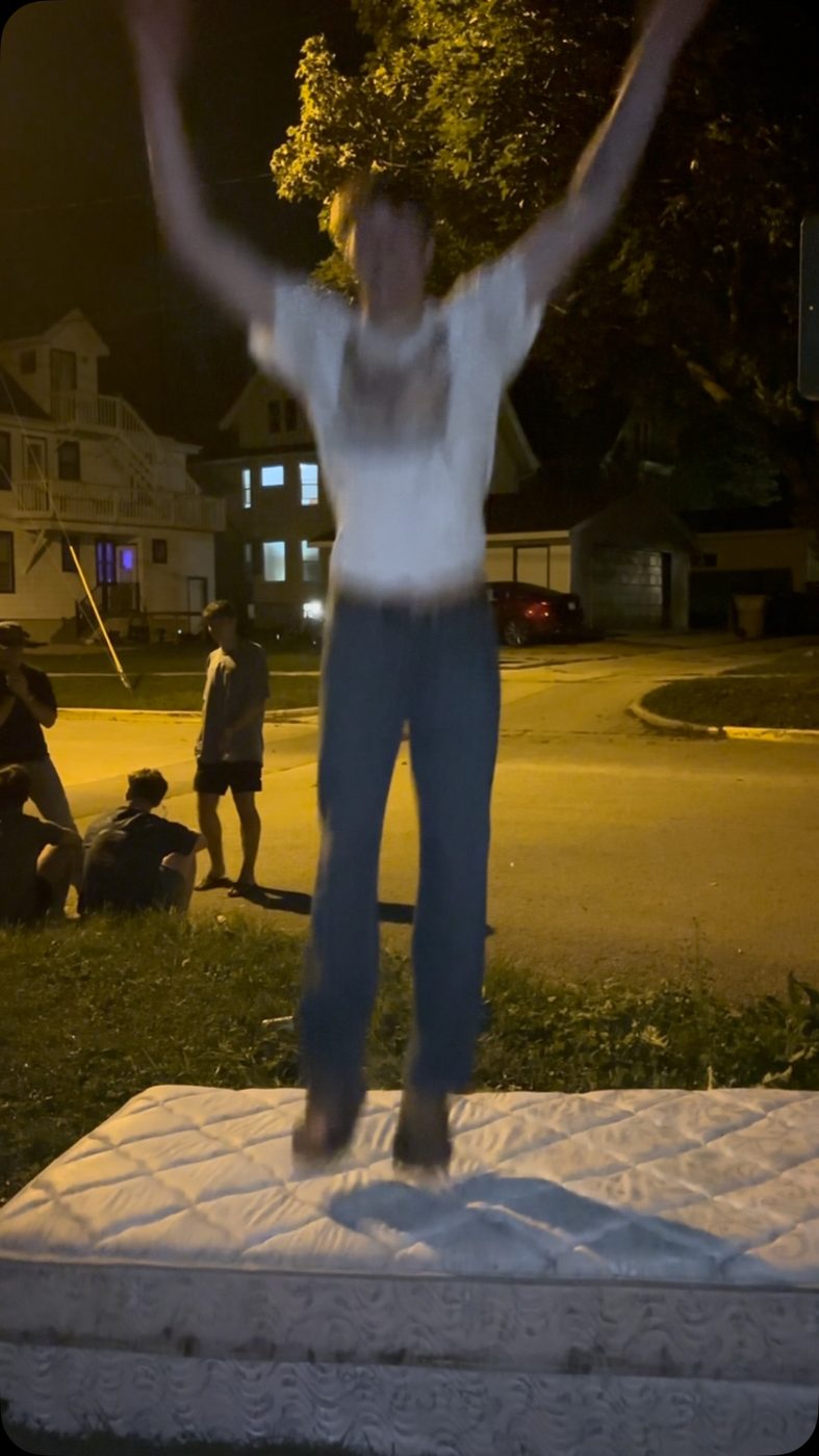 Jumping off a mattress at night, from SL4TE's Instagram